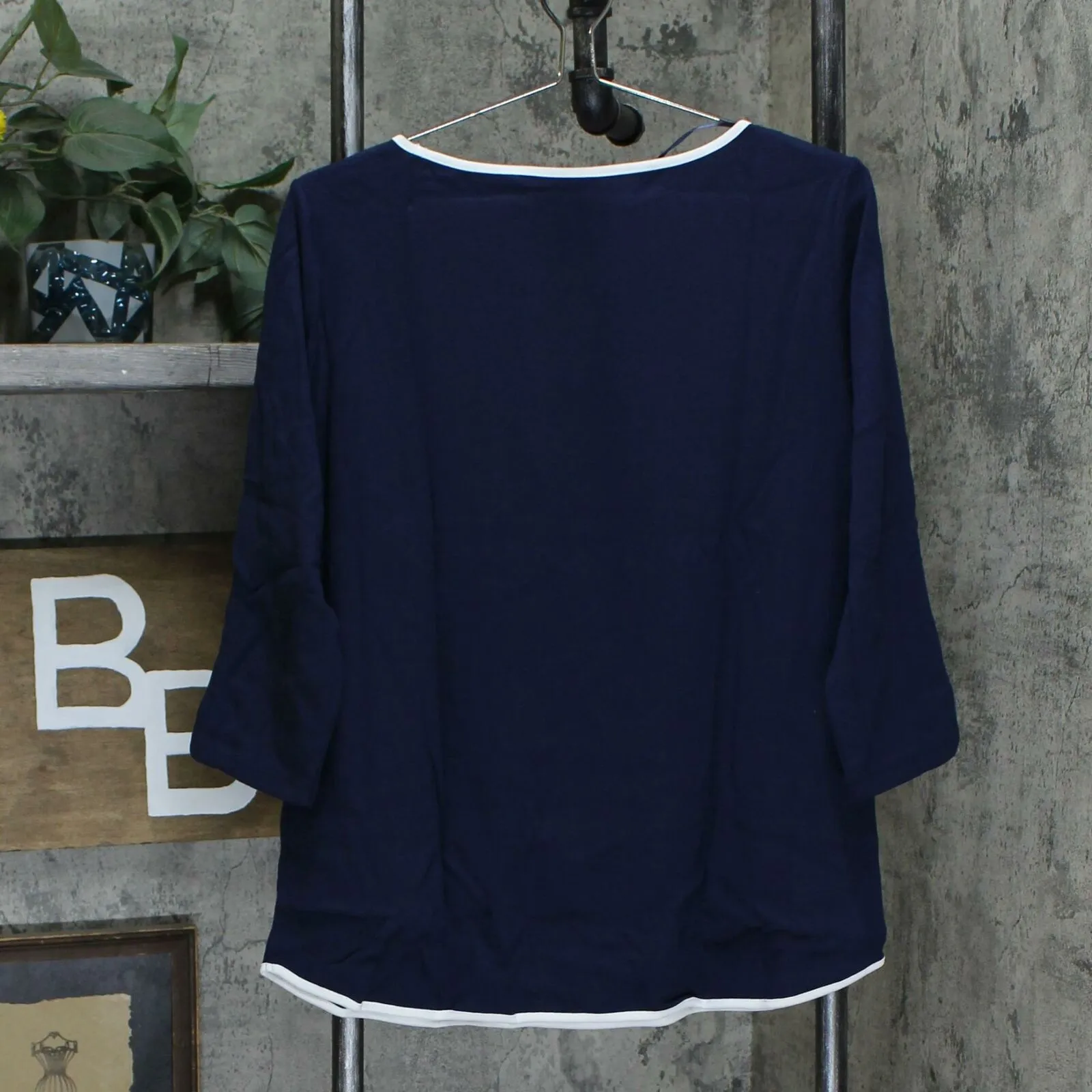Karen Scott Petite Piped 3/4 Sleeve Boat Neck Knit Top