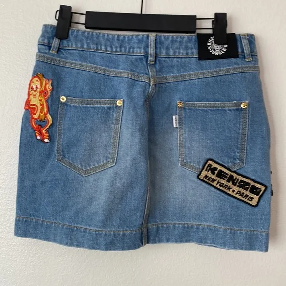 KENZO patchwork A-Line Denim Skirt Sz 34 mini