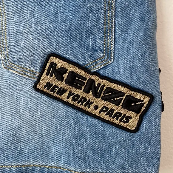 KENZO patchwork A-Line Denim Skirt Sz 34 mini