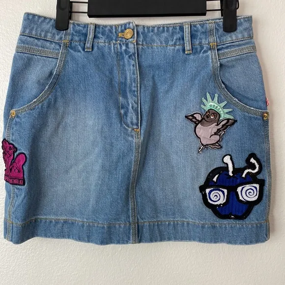 KENZO patchwork A-Line Denim Skirt Sz 34 mini