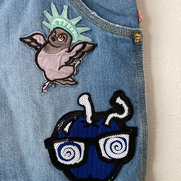 KENZO patchwork A-Line Denim Skirt Sz 34 mini