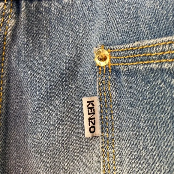 KENZO patchwork A-Line Denim Skirt Sz 34 mini