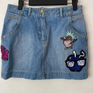 KENZO patchwork A-Line Denim Skirt Sz 34 mini