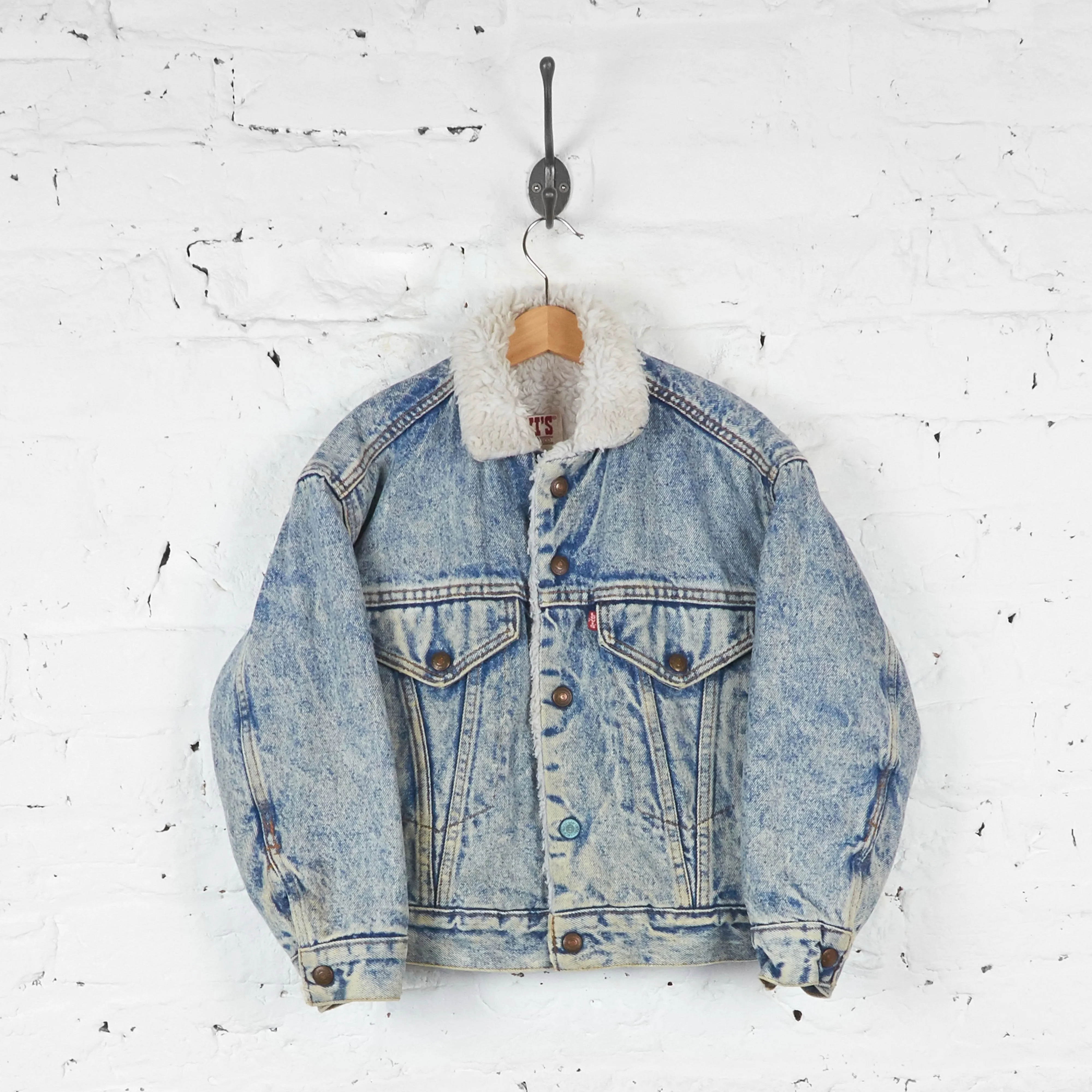 Kids Levis Acid Wash Sheepskin Denim Jacket - Blue - S Boys