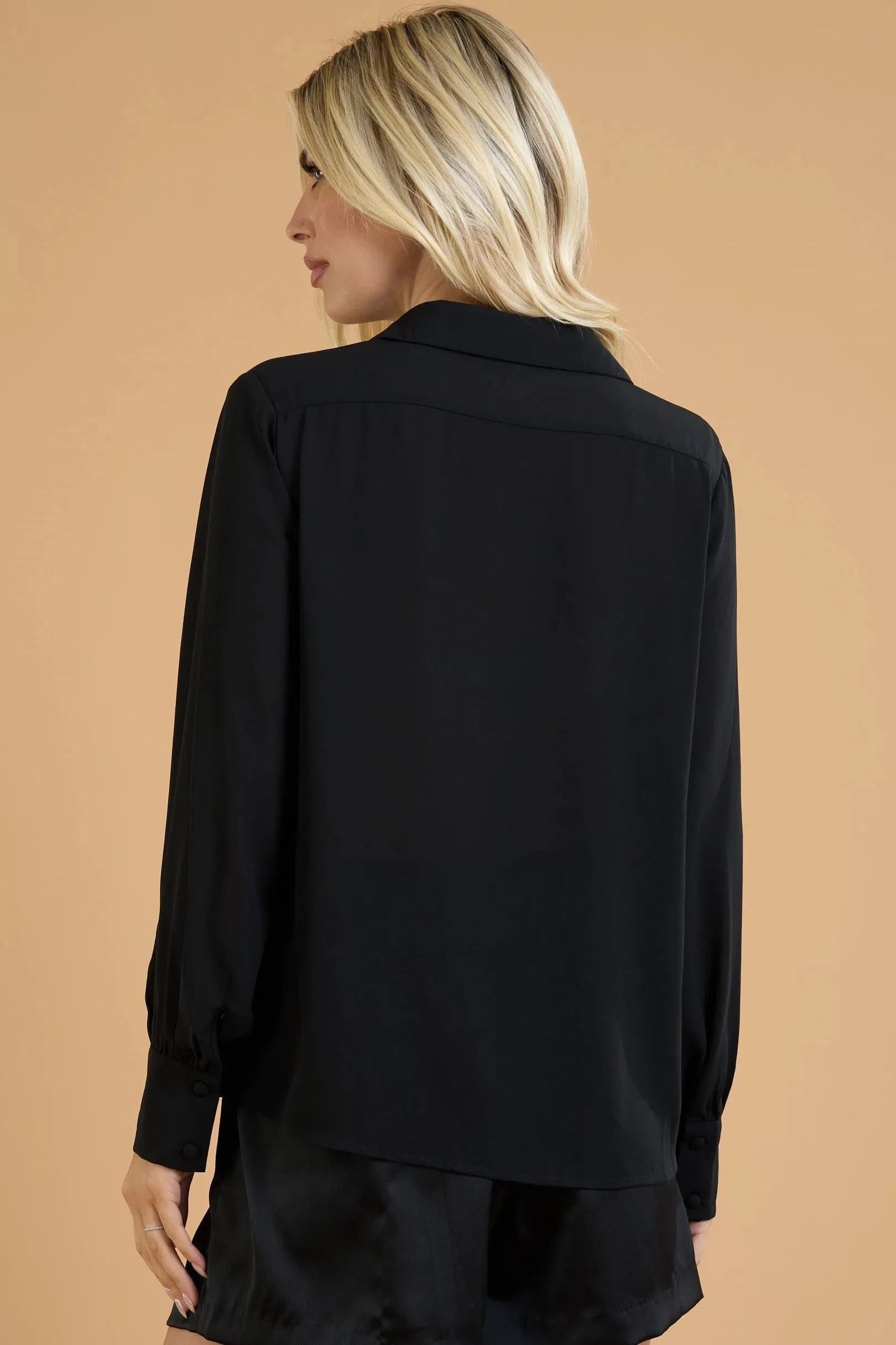 Lapel Collar Black Blouse
