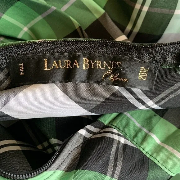 Laura Byrnes green white and black plaid taffeta party skirt size XS