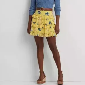 Lauren Ralph Lauren Floral Ruffle-Trim Georgette A-Line Mini Skirt Size 10 NWT