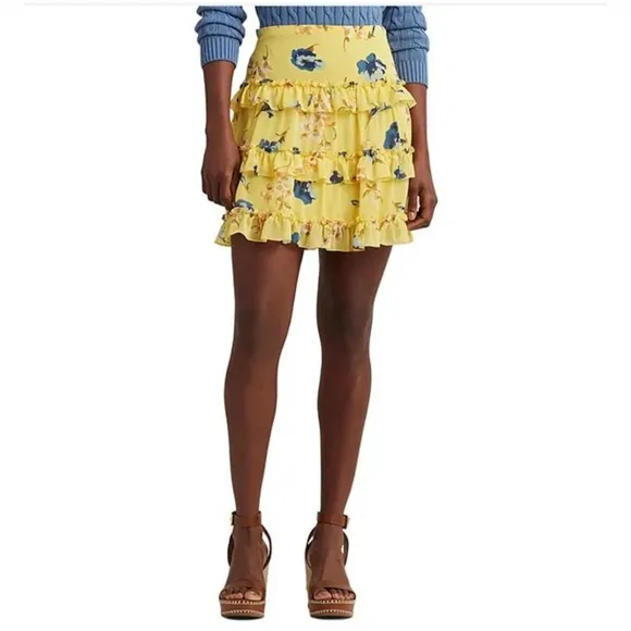 Lauren Ralph Lauren Floral Ruffle-Trim Georgette A-Line Mini Skirt