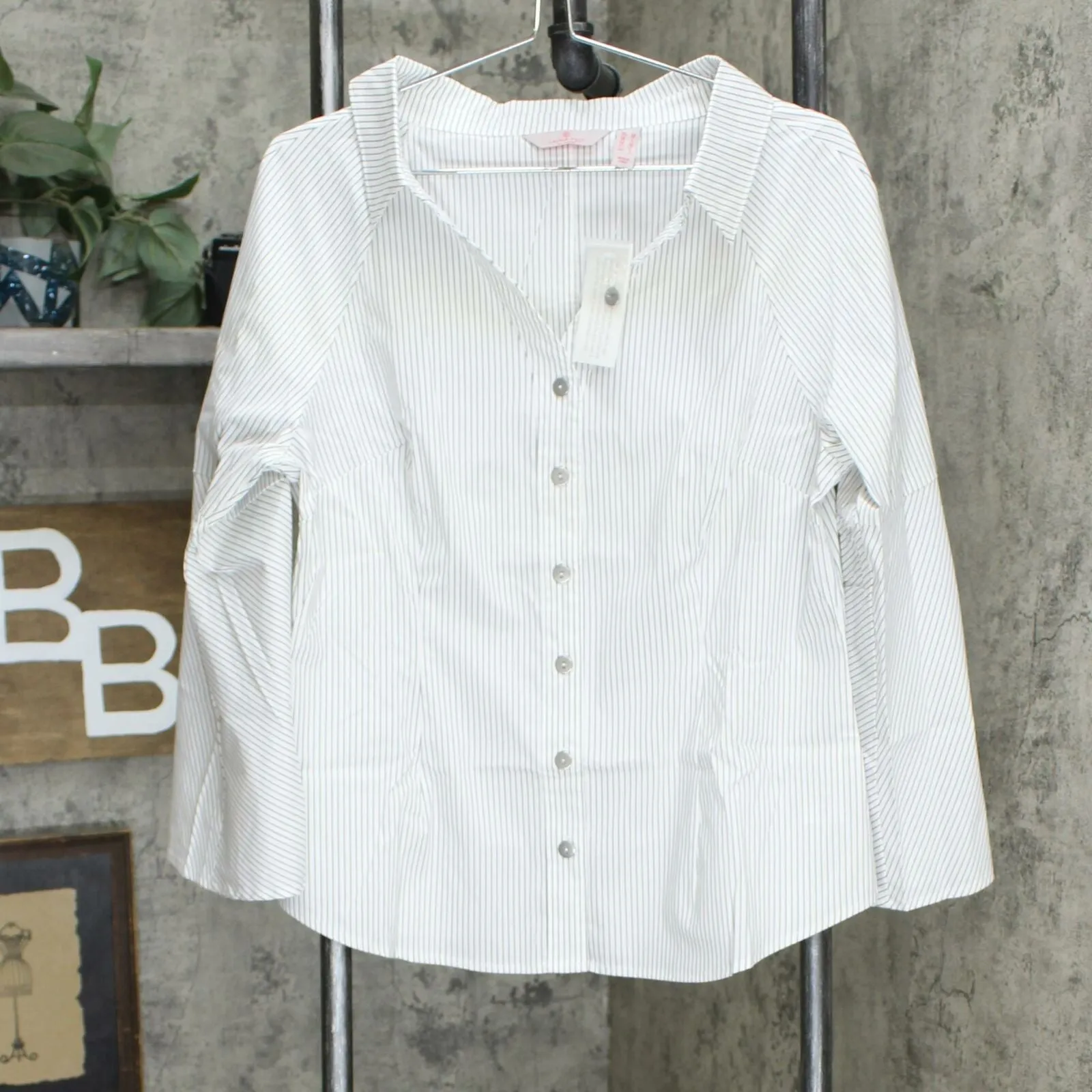 Laurie Felt Women's Wide Neck Button Front Blouse