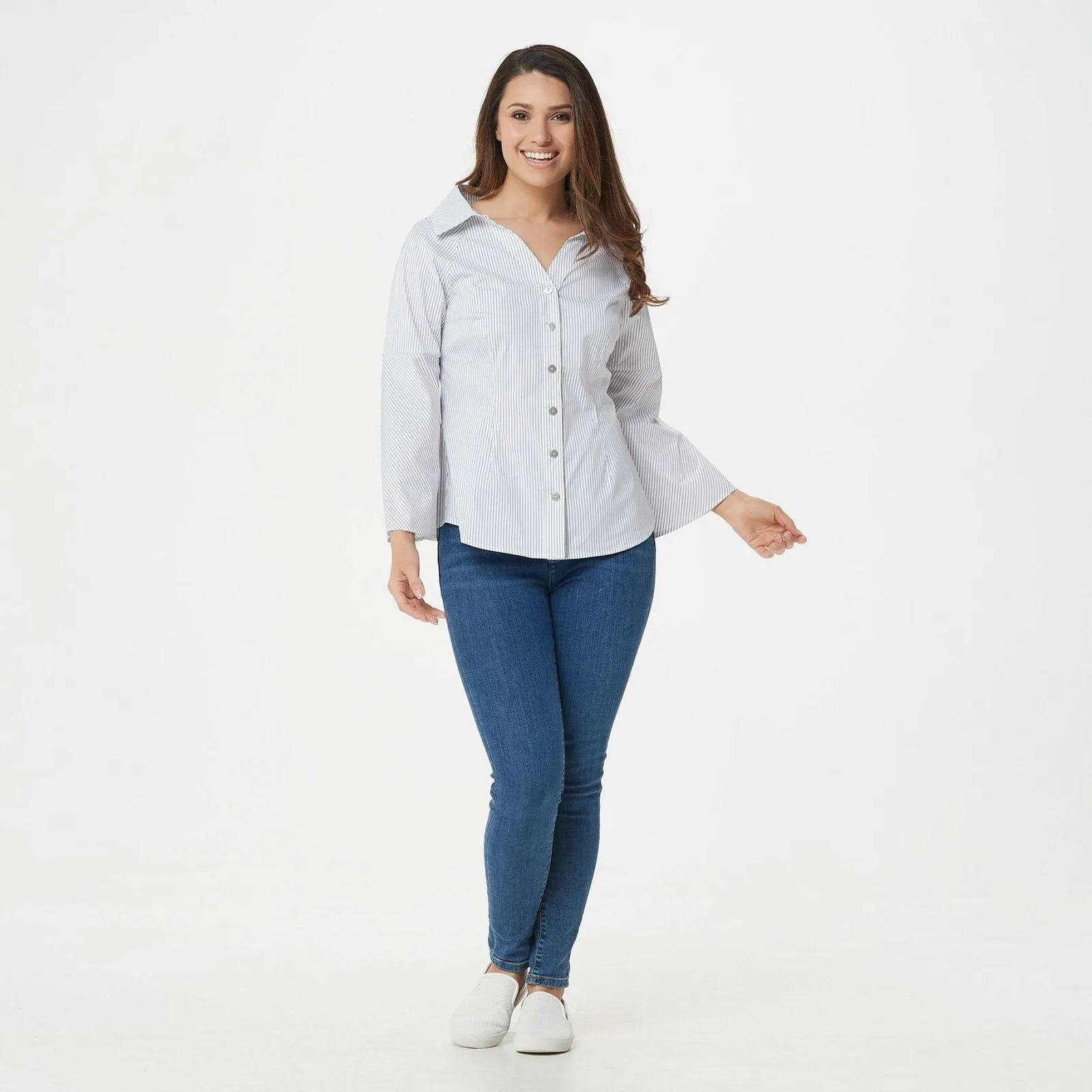Laurie Felt Women's Wide Neck Button Front Blouse