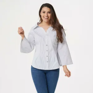 Laurie Felt Women's Wide Neck Button Front Blouse