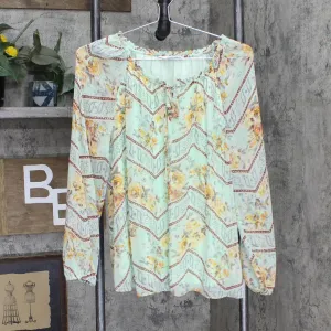 LC Lauren Conrad Womens Lined Ruffle Tie Front Trim Blouse Mint Green S