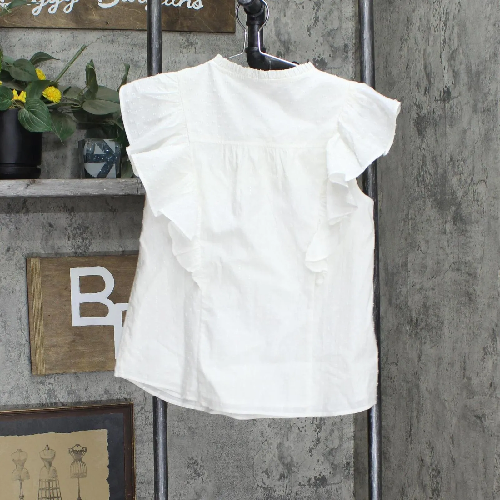 LC Lauren Conrad Womens Pinktuck Ruffle Sleeve Blouse Shirt Top White S