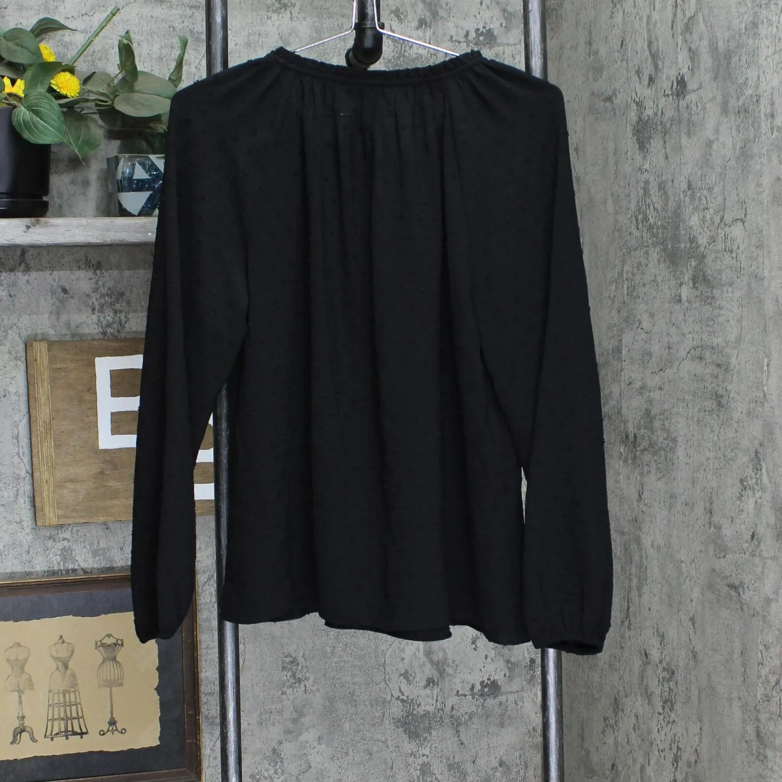 LC Lauren Conrad Womens Pintuck Ruffle Trim Tie Front Blouse Shirt Top Black S