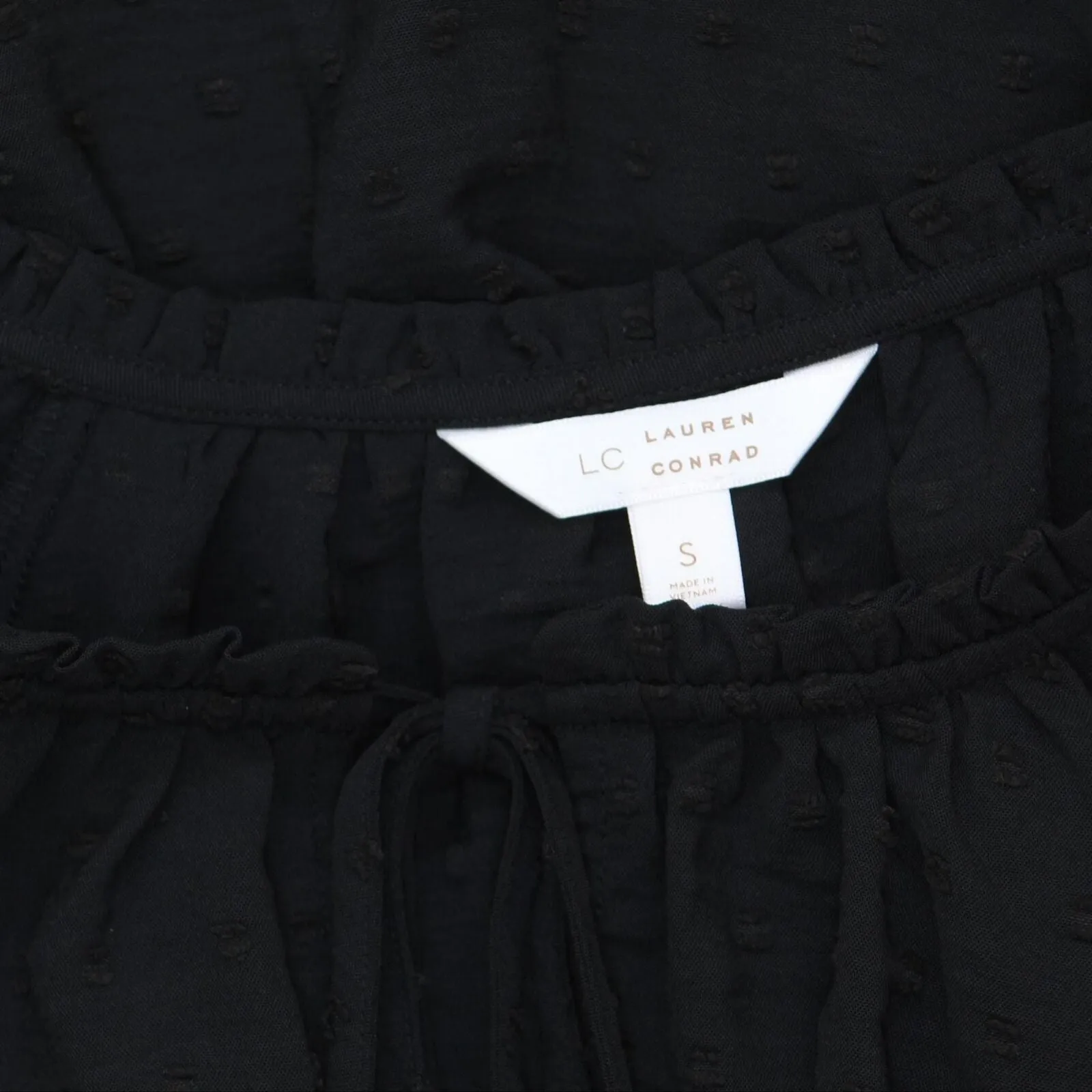 LC Lauren Conrad Womens Pintuck Ruffle Trim Tie Front Blouse Shirt Top Black S