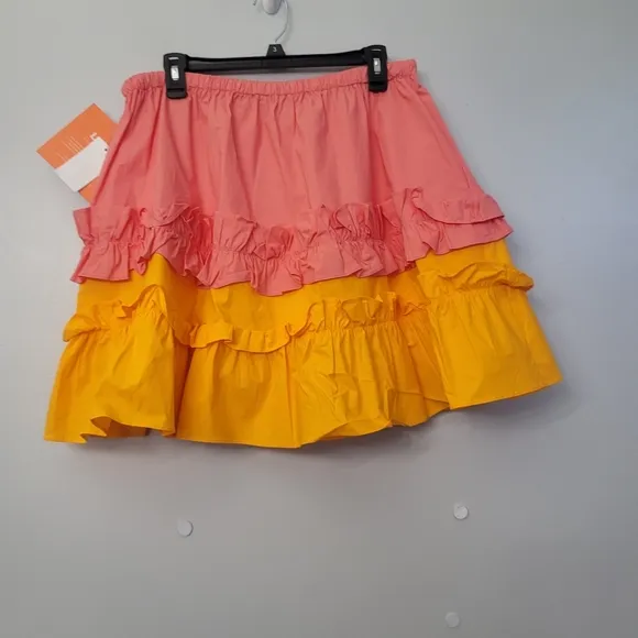 LDT Chloe Color Block Tiered Ruffle Tie Waist Pull-On A-Line Coordinating Skirt
