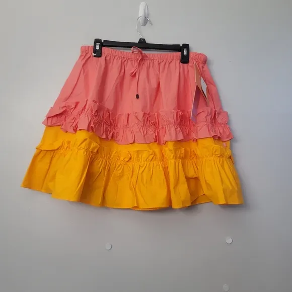 LDT Chloe Color Block Tiered Ruffle Tie Waist Pull-On A-Line Coordinating Skirt