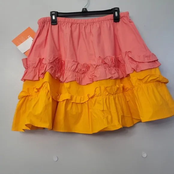 LDT Chloe Color Block Tiered Ruffle Tie Waist Pull-On A-Line Coordinating Skirt