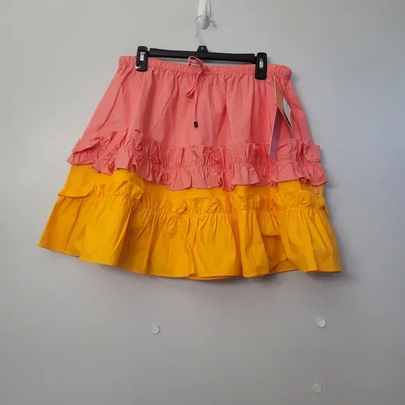LDT Chloe Color Block Tiered Ruffle Tie Waist Pull-On A-Line Coordinating Skirt