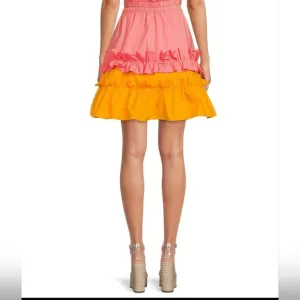 LDT Chloe Color Block Tiered Ruffle Tie Waist Pull-On A-Line Coordinating Skirt