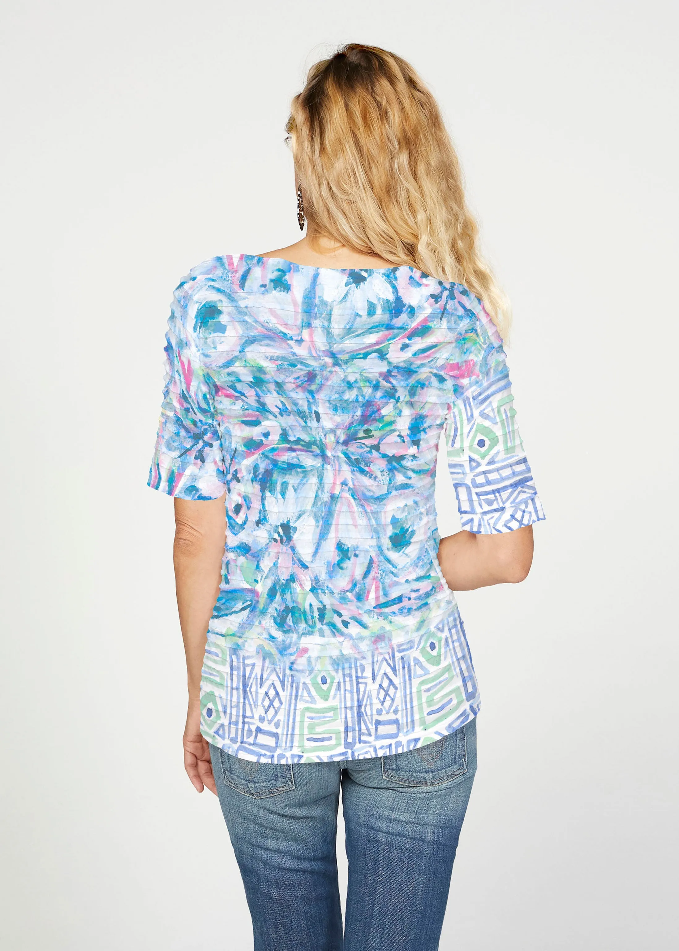 Lilly (17234) ~ Banded Elbow Sleeve Boat Neck Top