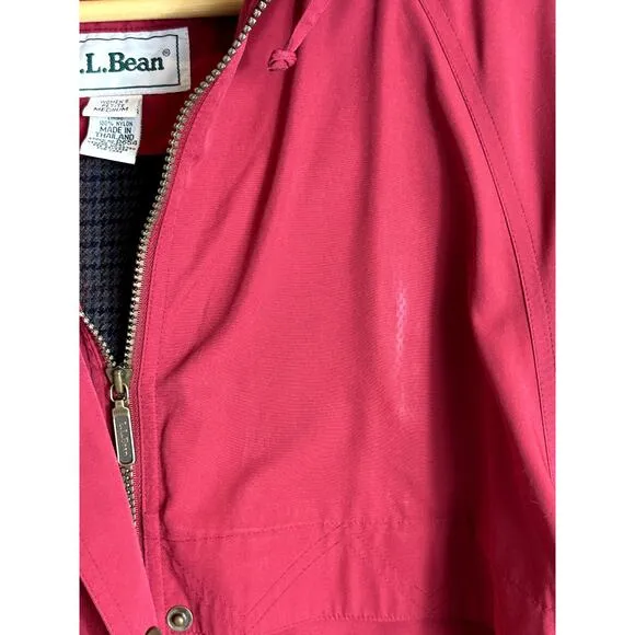 LL Bean Women's Red Trench Coat with Zip off Wool‎ Liner Size Petite Medium