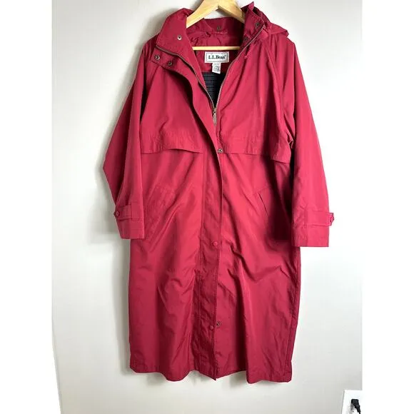 LL Bean Women's Red Trench Coat with Zip off Wool‎ Liner Size Petite Medium