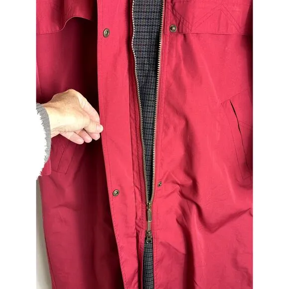 LL Bean Women's Red Trench Coat with Zip off Wool‎ Liner Size Petite Medium