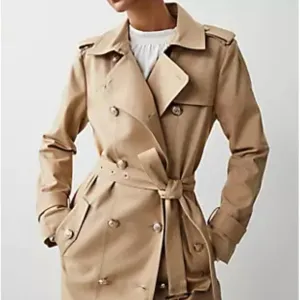 Loft Khaki Tan Crest Brass Button Trench Coat