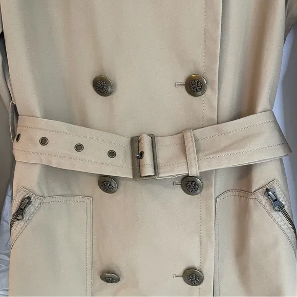 Loft Khaki Tan Crest Brass Button Trench Coat