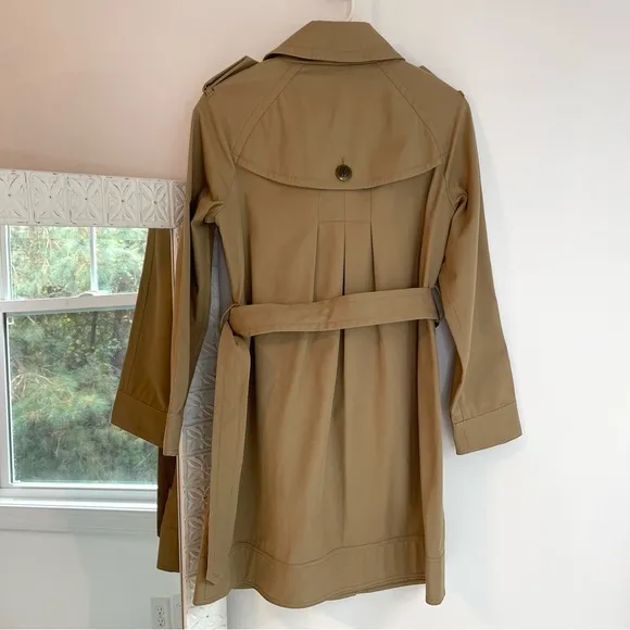 Loft Khaki Tan Crest Brass Button Trench Coat