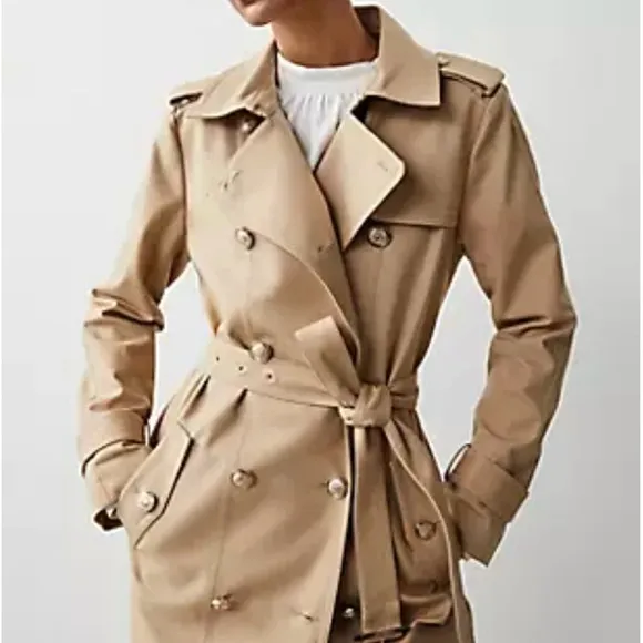 Loft Khaki Tan Crest Brass Button Trench Coat