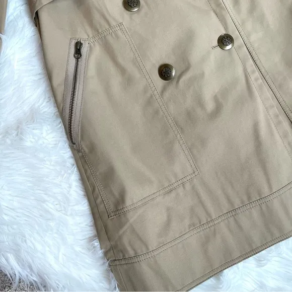 Loft Khaki Tan Crest Brass Button Trench Coat