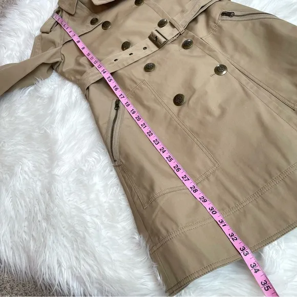 Loft Khaki Tan Crest Brass Button Trench Coat