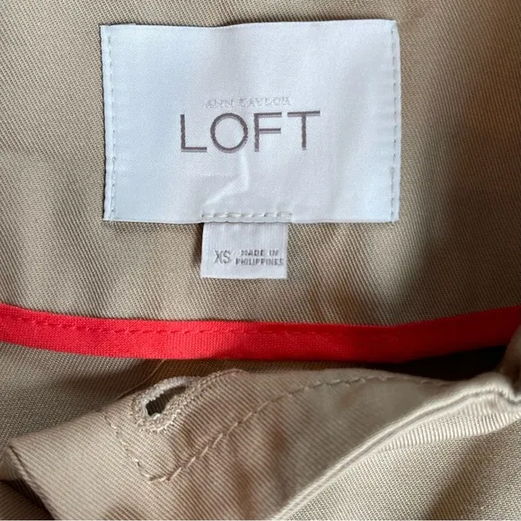 Loft Khaki Tan Crest Brass Button Trench Coat