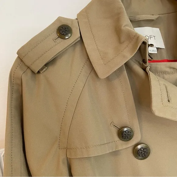 Loft Khaki Tan Crest Brass Button Trench Coat