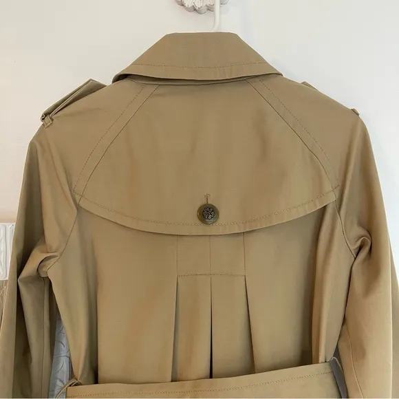 Loft Khaki Tan Crest Brass Button Trench Coat