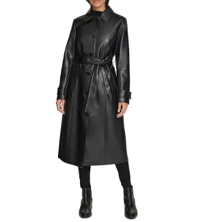 Long leather trench coat
