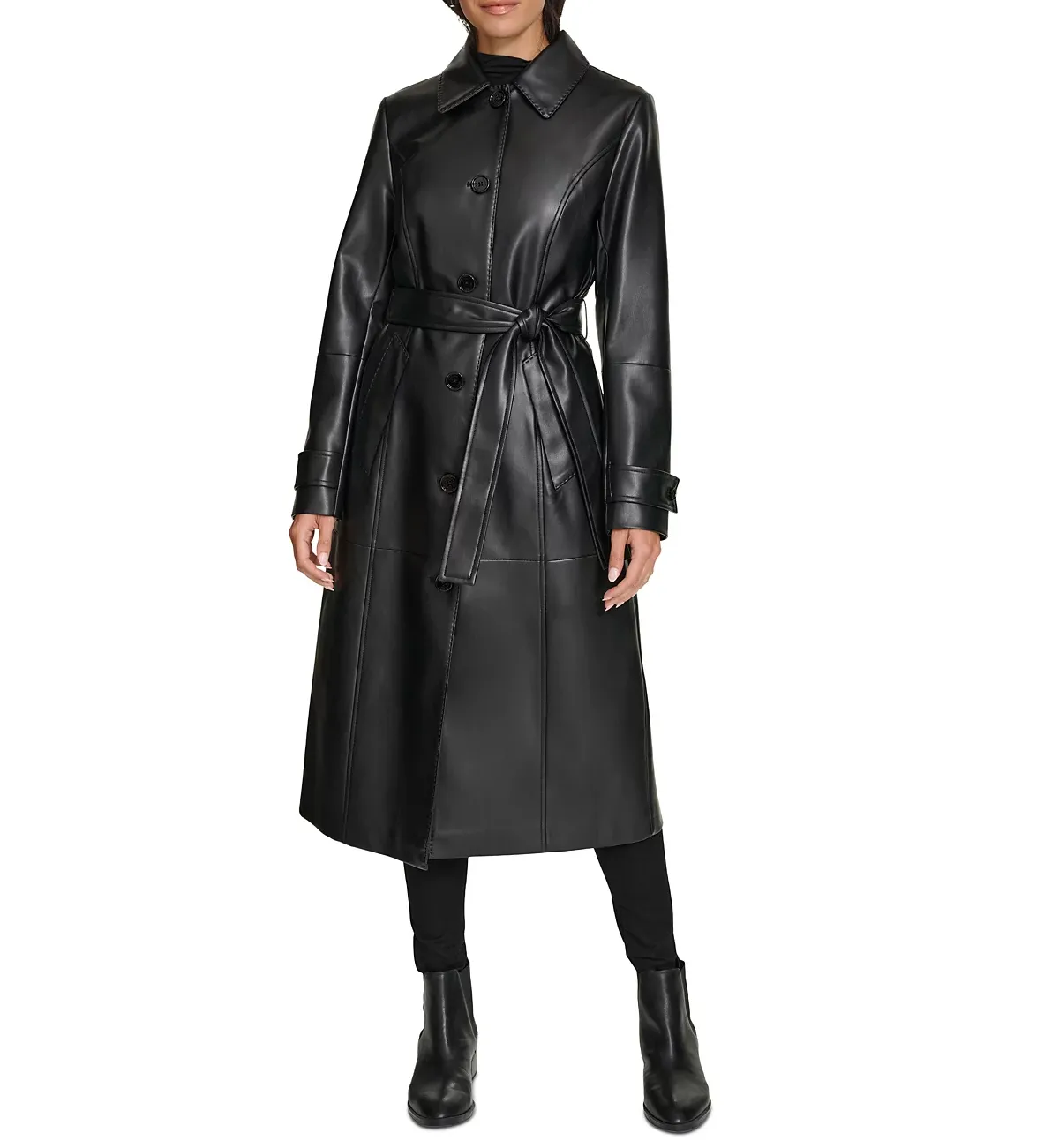Long leather trench coat