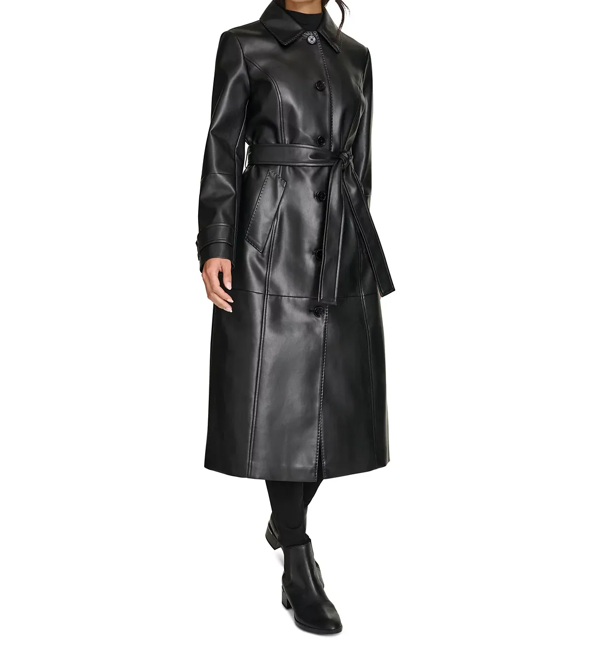 Long leather trench coat