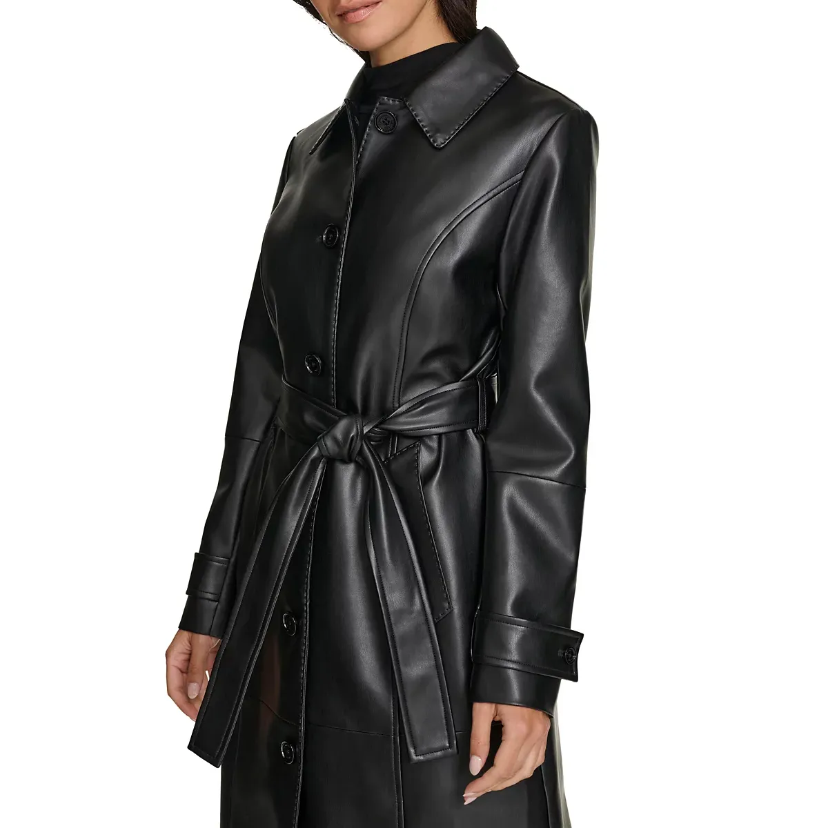 Long leather trench coat