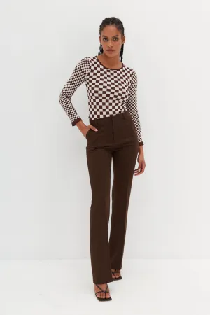 Long Sleeve Top - Cocoa Check