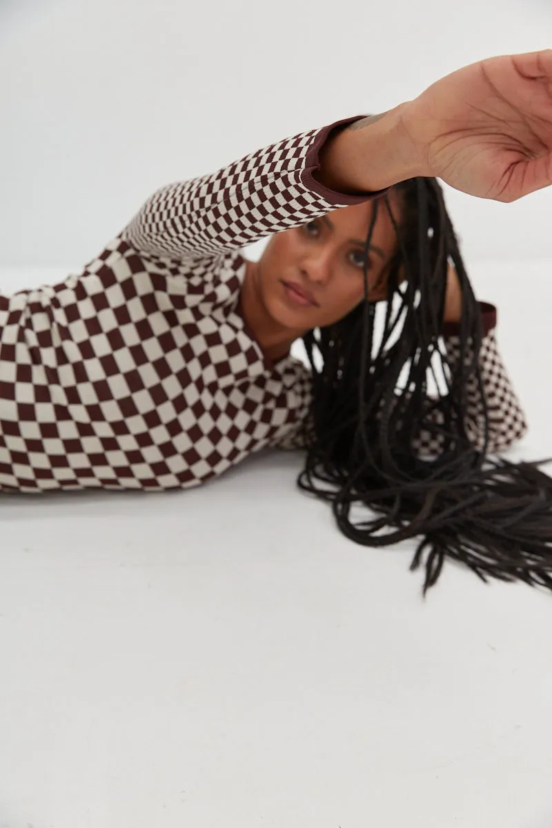 Long Sleeve Top - Cocoa Check