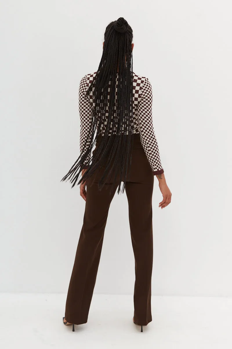 Long Sleeve Top - Cocoa Check