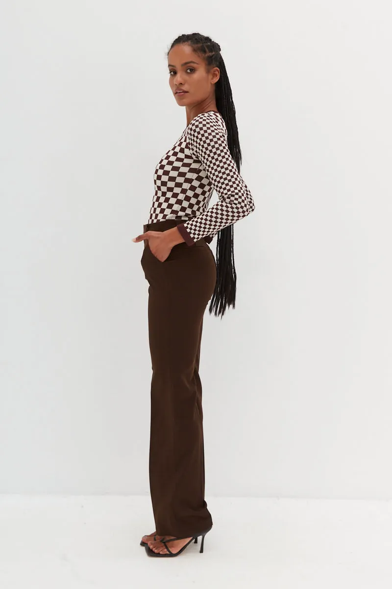 Long Sleeve Top - Cocoa Check