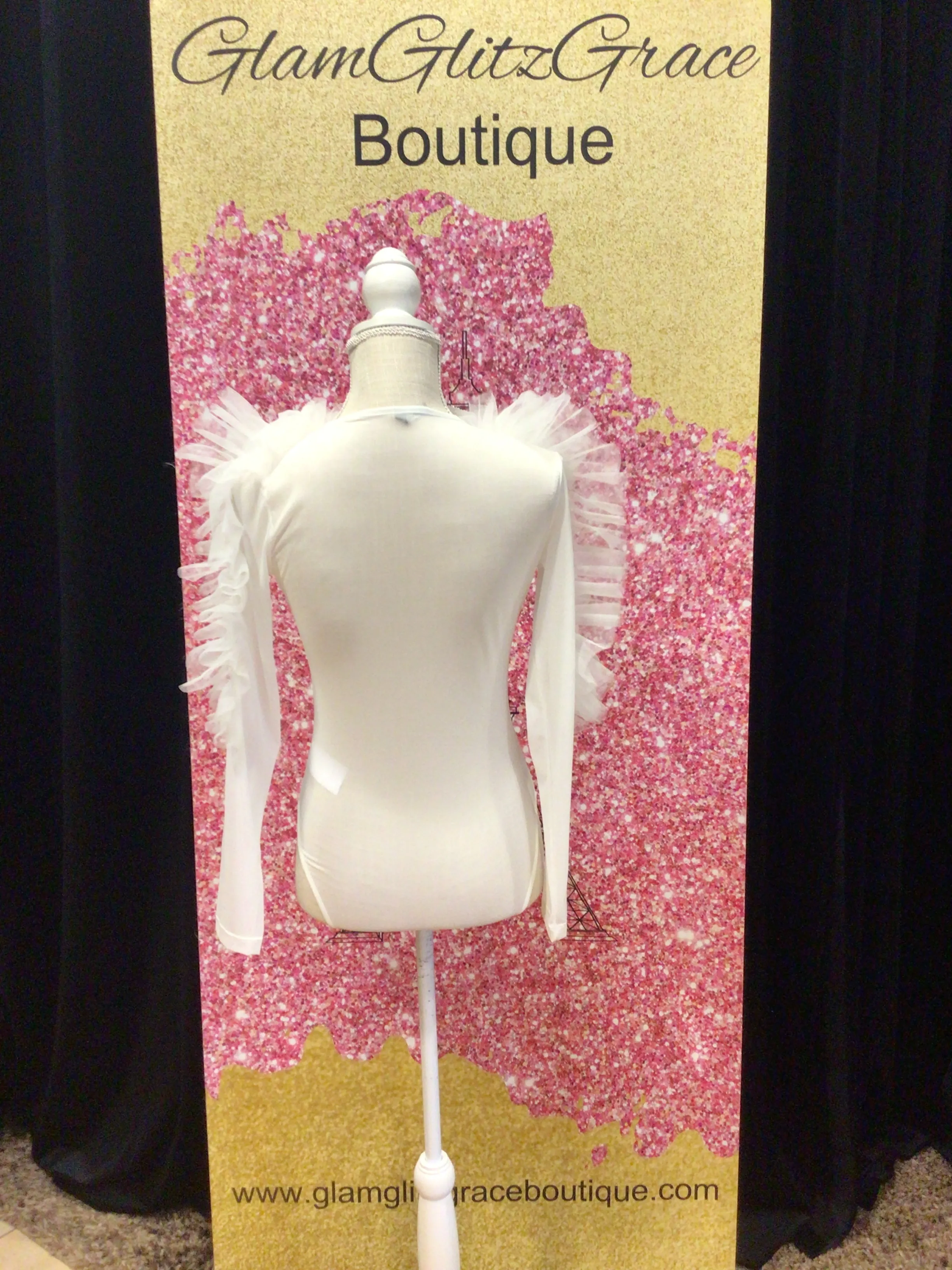 Long Sleeves Tulle Deep V-Neck Bodysuit