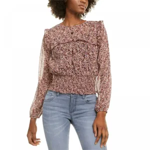 Love, Fire Women's Floral Smocked Waist Long Sleeve Blouse