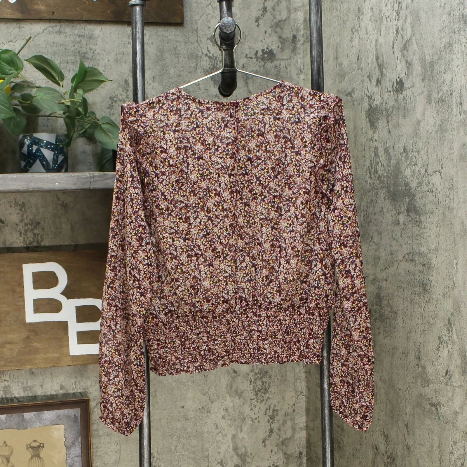 Love, Fire Women's Floral Smocked Waist Long Sleeve Blouse