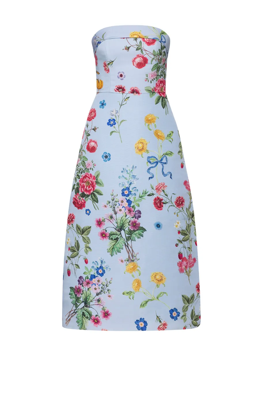 Lucie Sky Floral Silk Faille A-Line Midi Dress