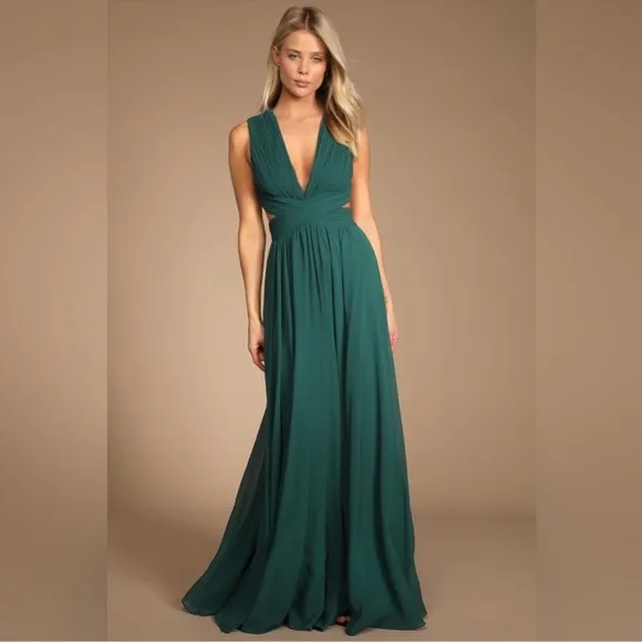 Lulus Vivid Imagination NWOT size XXL Emerald Green Cutout Maxi Dress